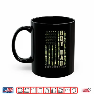 Mug Dad of Boy Outnumbered Camo US Flag Fathers Day Military Dad Shirt