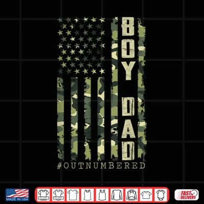 Design Dad of Boy Outnumbered Camo US Flag Fathers Day Military Dad Shirt