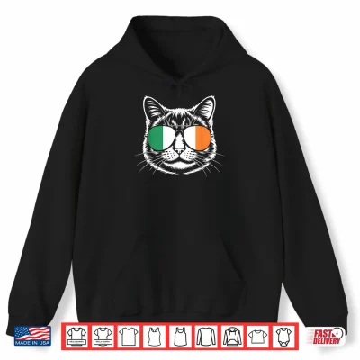 Hoodie St. Patricks Day T Shirt Cat Irish Flag Ireland Cat Lover Shirt
