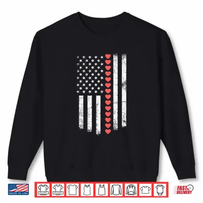 Sweatshirt Valentines Day America Flag Hearts Patriotic Men Women Kids Premium Tri Blend Shirt