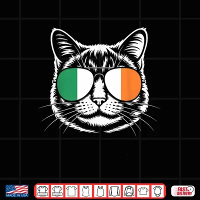 Design St. Patricks Day T Shirt Cat Irish Flag Ireland Cat Lover Shirt