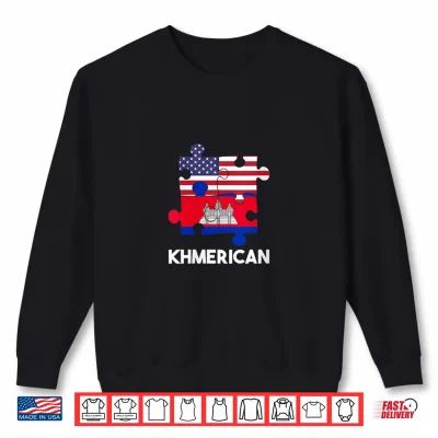 Sweatshirt Womens Cambodia Cambodian Khmer USA America American DNA Flag Day Shirt
