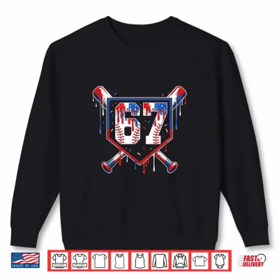 Sweatshirt Summer Six Seven Baseball Dripping Red White Blue USA Shirt