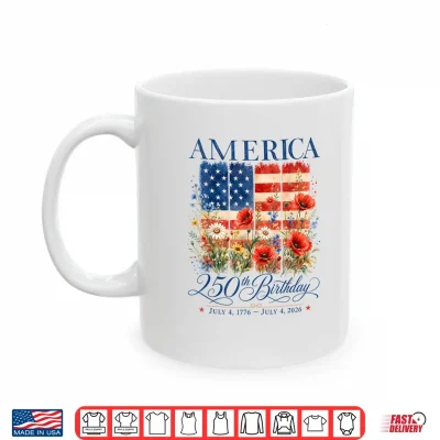 Mug 250th Anniversary USA 4th of July America 250 Years Floral Shirt