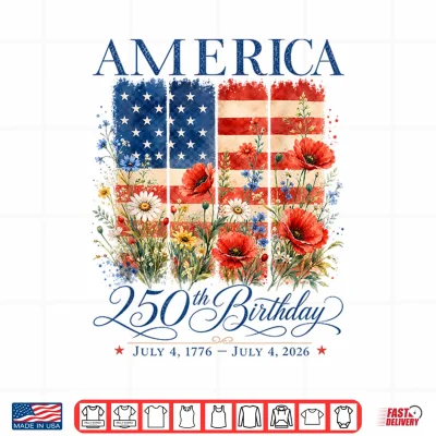Design 250th Anniversary USA 4th of July America 250 Years Floral Shirt