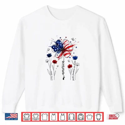 Sweatshirt Independence Day Patriotic American Flag USA Flower Women Shirt