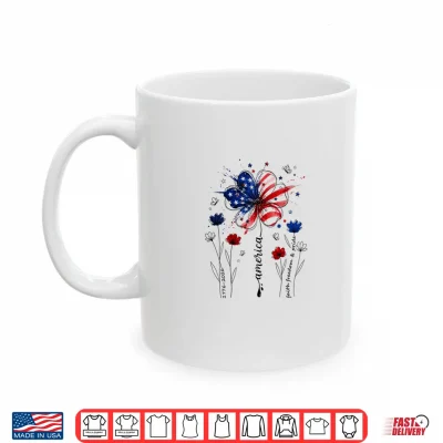 Mug Independence Day Patriotic American Flag USA Flower Women Shirt