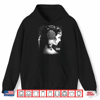 Hoodie Star Wars Padme Amidala Black White Side Profile Portrait Shirt