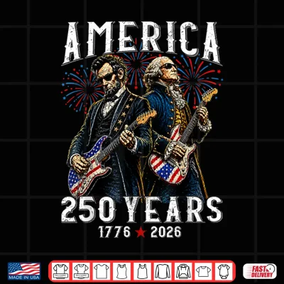 Design George Washington Abe Lincoln Playing Guitar 250th America Shirt