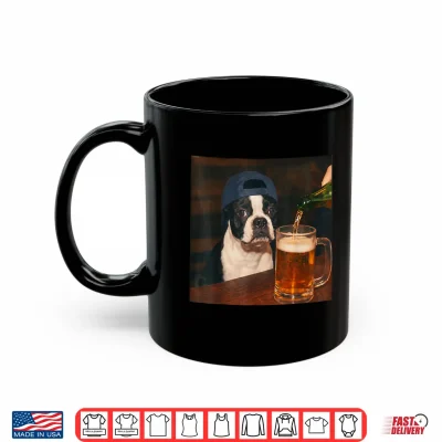 Mug Boston Terrier Drinking Beer Shirt Funny Fathers Day Dog Mem Shirt