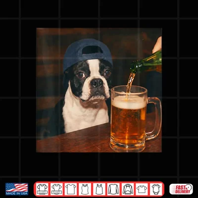 Design Boston Terrier Drinking Beer Shirt Funny Fathers Day Dog Mem Shirt