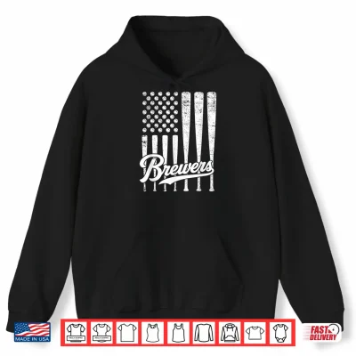 Hoodie Vintage Brewers Baseball American US Flag for Men Women Kids Shirt