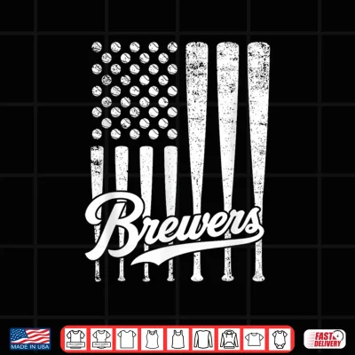 Design Vintage Brewers Baseball American US Flag for Men Women Kids Shirt