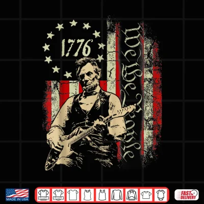 Design We The People USA Grunge Flag Freedom Abe Lincoln Guitar Shirt