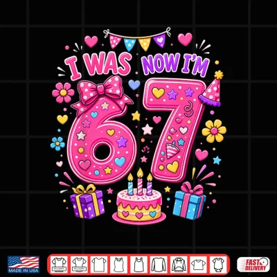 Design 7th Birthday Girls I was 6 Now Im 7 Girl Turning 7 Birthday Shirt