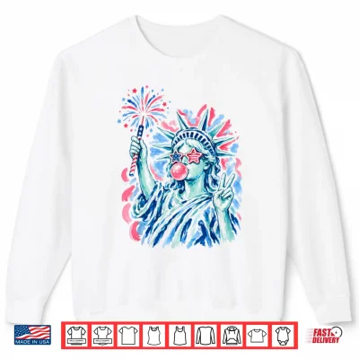 Sweatshirt Statue of Liberty Blowing Bubble Women Patriotic 4th of July Shirt