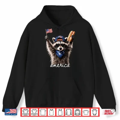 Hoodie America Raccoon Hot Dog 4th Of July Shirt