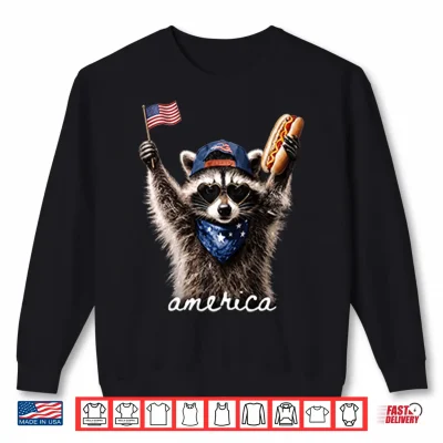 Sweatshirt America Raccoon Hot Dog 4th Of July Shirt