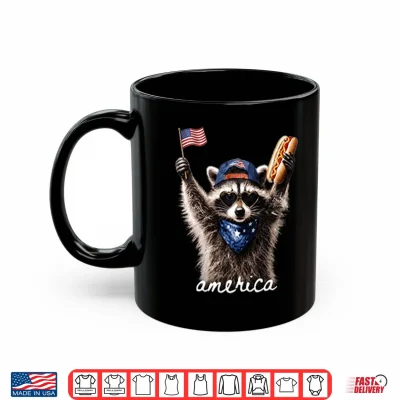 Mug America Raccoon Hot Dog 4th Of July Shirt
