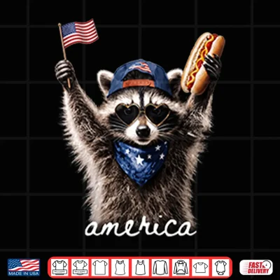 Design America Raccoon Hot Dog 4th Of July Shirt