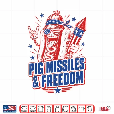 Design 4th of July Hotdog Pig Missiles and Freedom Patriotic BBQ Shirt