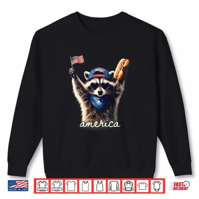 Sweatshirt Feral Free American Racoon Funny 4th of July Graphic Shirt