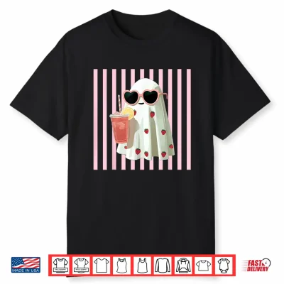 Pink Striped Cute Ghost Summer Fruit Juice Hawaii Summerween Shirt