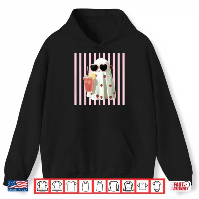 Hoodie Pink Striped Cute Ghost Summer Fruit Juice Hawaii Summerween Shirt