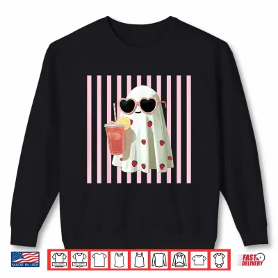 Sweatshirt Pink Striped Cute Ghost Summer Fruit Juice Hawaii Summerween Shirt