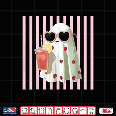 Design Pink Striped Cute Ghost Summer Fruit Juice Hawaii Summerween Shirt