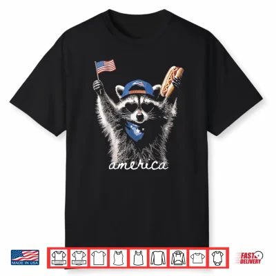 Retro Funny America Raccoon Hot Dog Lovers Patriotic Us Flag Shirt