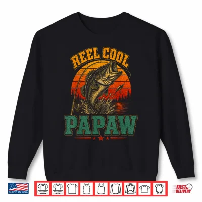 Sweatshirt Reel Cool Papaw Vintage Fishing Retro Sunset Fathers Day Shirt