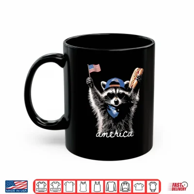 Mug Retro Funny America Raccoon Hot Dog Lovers Patriotic US Flag Shirt