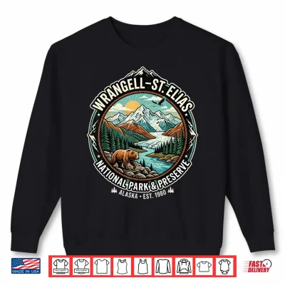 Sweatshirt Wrangell St Elias National Park Alaska Retro Grizzly Emblem Shirt