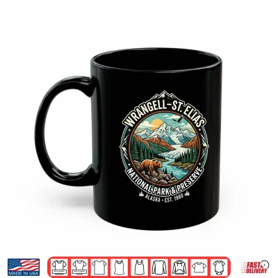 Mug Wrangell St Elias National Park Alaska Retro Grizzly Emblem Shirt
