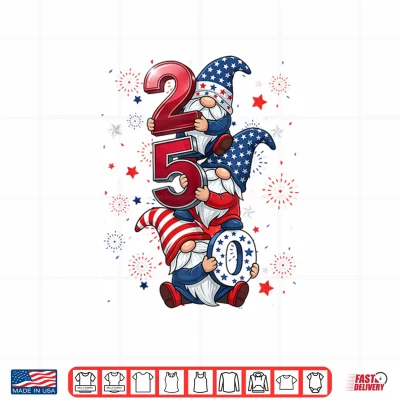 Design Gnome 250 Years 1776 2026 250th Birthday 4th July Patriotic Shirt