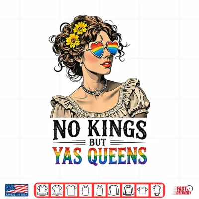 Design No Kings But Yas Queens Retro LGBTQ Pride Month Ally Pride Shirt