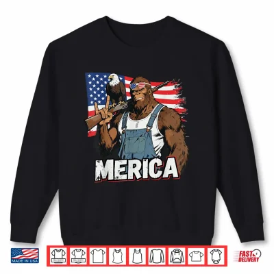Sweatshirt Bigfoot Merica Rock USA Flag Patriotic Sasquatch 4th of July Shirt