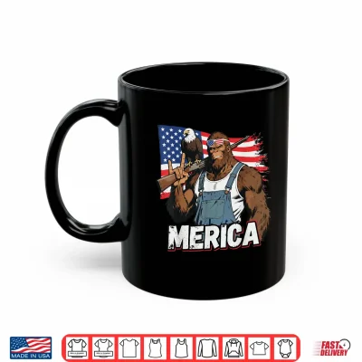 Mug Bigfoot Merica Rock USA Flag Patriotic Sasquatch 4th of July Shirt