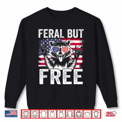 Sweatshirt Funny Feral But Free Raccoon 4th of July Toddler Boys Kids Shirt