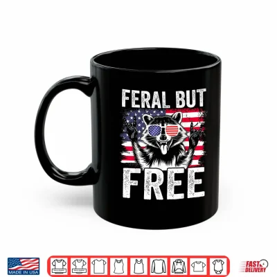 Mug Funny Feral But Free Raccoon 4th of July Toddler Boys Kids Shirt