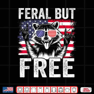 Design Funny Feral But Free Raccoon 4th of July Toddler Boys Kids Shirt