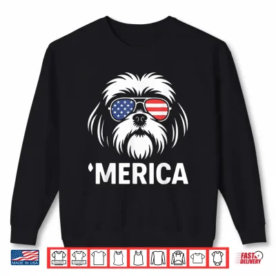 Sweatshirt Shih Tzu Dog Merica Patriotic 4th of July American Flag Shirt