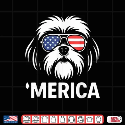 Design Shih Tzu Dog Merica Patriotic 4th of July American Flag Shirt