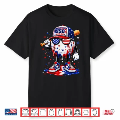 250 Years Baseball Drip Ice Cream Boys 4Th Of July American Shirt