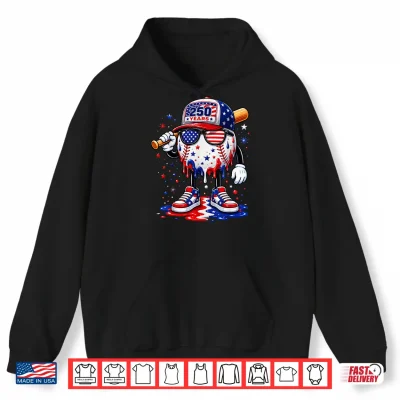 Hoodie 250 Years Baseball Drip Ice Cream Boys 4th of July American Shirt
