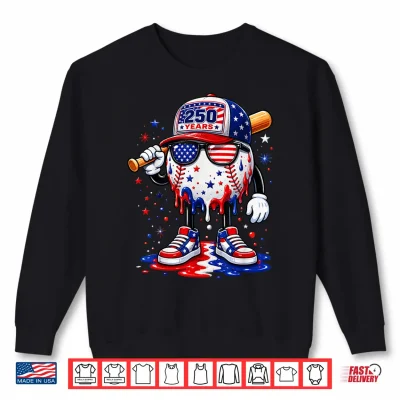 Sweatshirt 250 Years Baseball Drip Ice Cream Boys 4th of July American Shirt