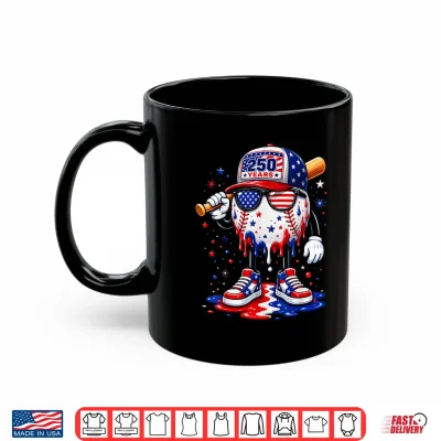 Mug 250 Years Baseball Drip Ice Cream Boys 4th of July American Shirt