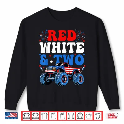 2Nd Birthday Boy Monster Truck Red White And Two 4Th Of July Shirt 2 Sweatshirt 2nd Birthday Boy Monster Truck Red White and Two 4th of July Shirt