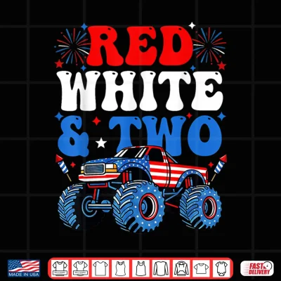 2Nd Birthday Boy Monster Truck Red White And Two 4Th Of July Shirt 4 Design 2nd Birthday Boy Monster Truck Red White and Two 4th of July Shirt